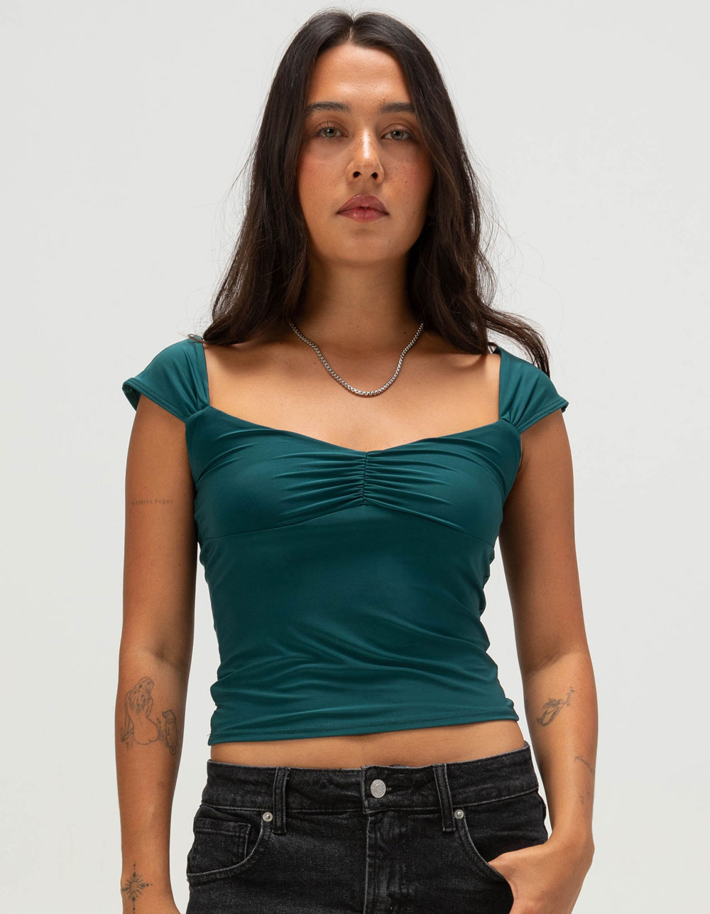 TILLYS Butter Soft Womens Cap Sleeve Cinch Front Tee