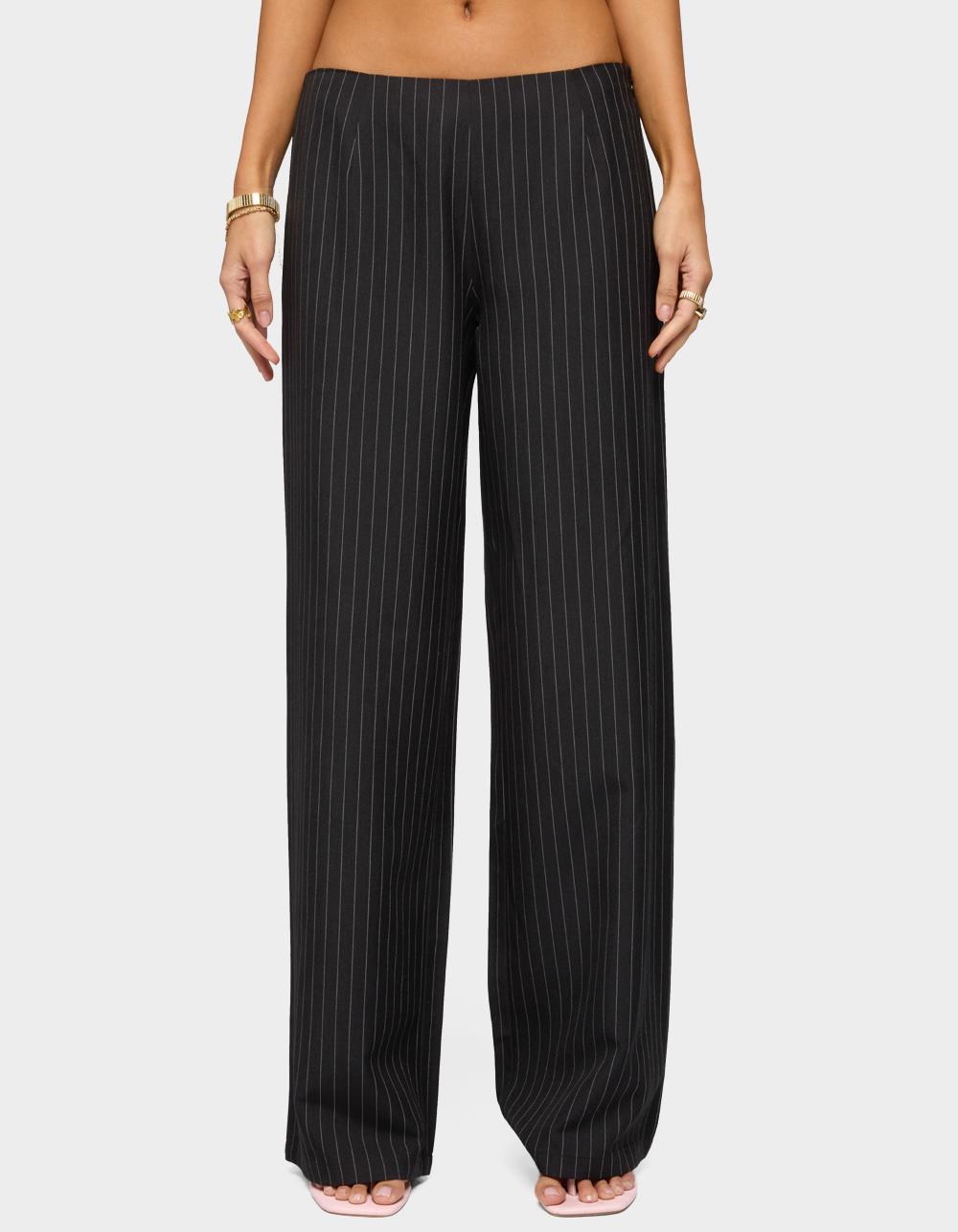 EDIKTED Kerie Pinstripe Low Rise Pants - BLACK