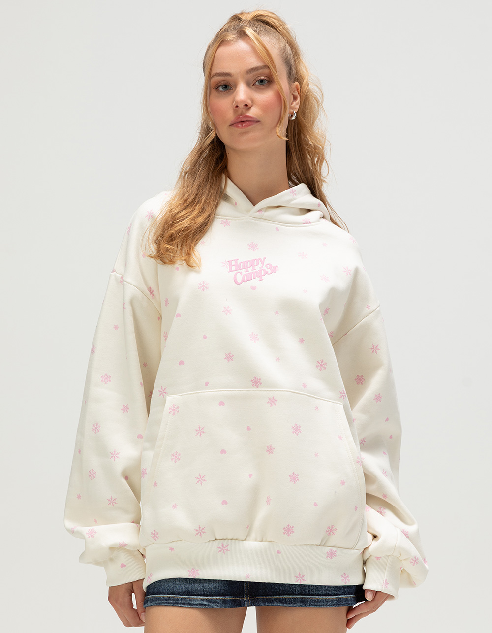 HAPPY CAMP3R Snowflakes Puff Womens Hoodie - CREAM