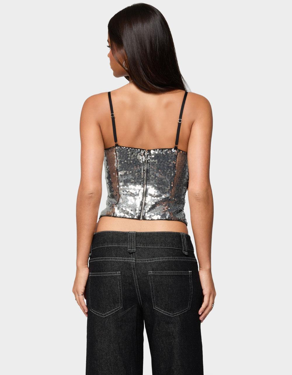EDIKTED Rokko Cut Out Sequin Top - SILVER