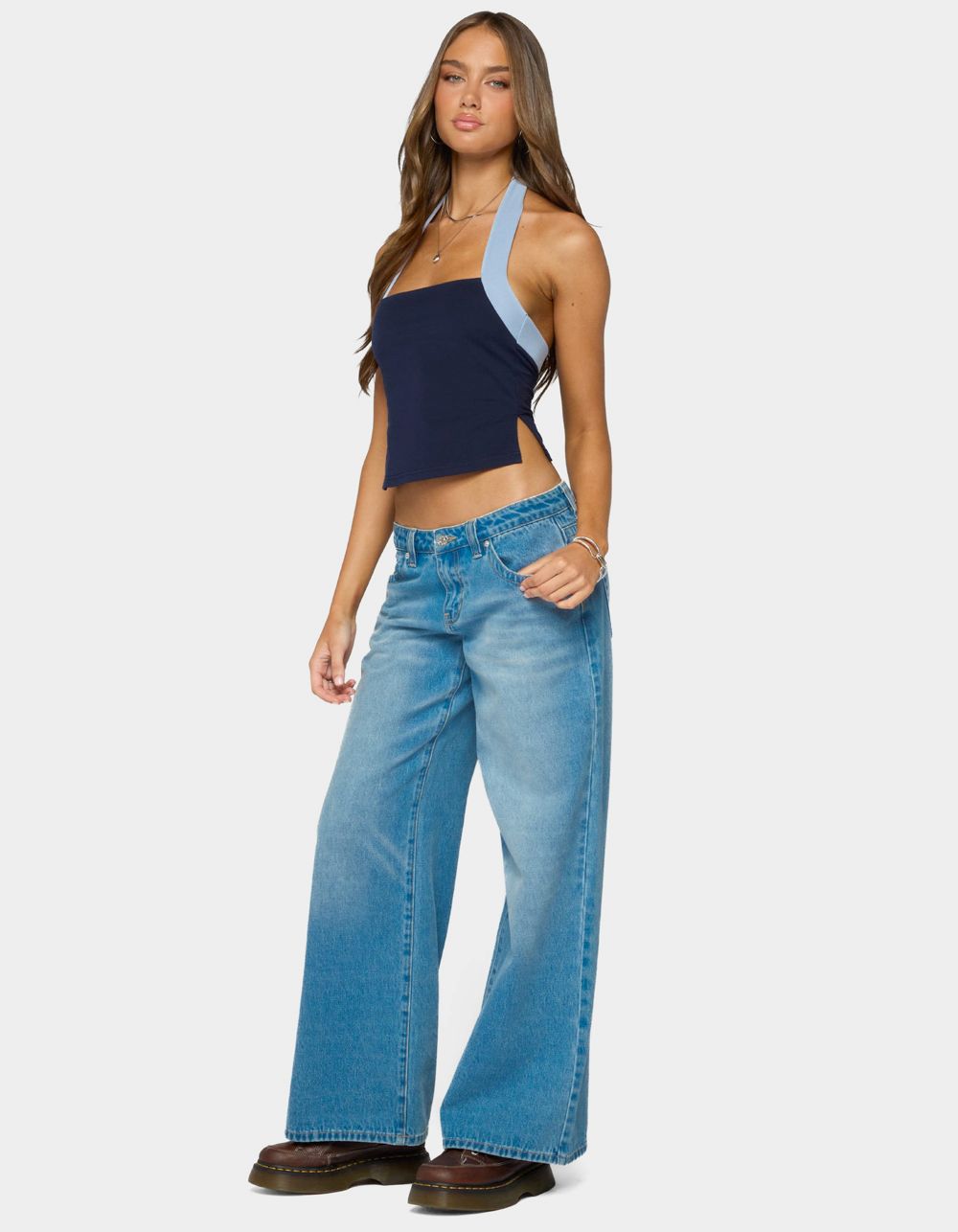 EDIKTED Tanna Contrast Halter Top - NAVY