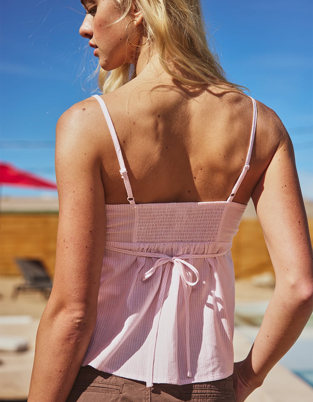 RSQ Womens Henley Babydoll Cami - PNK/WHT