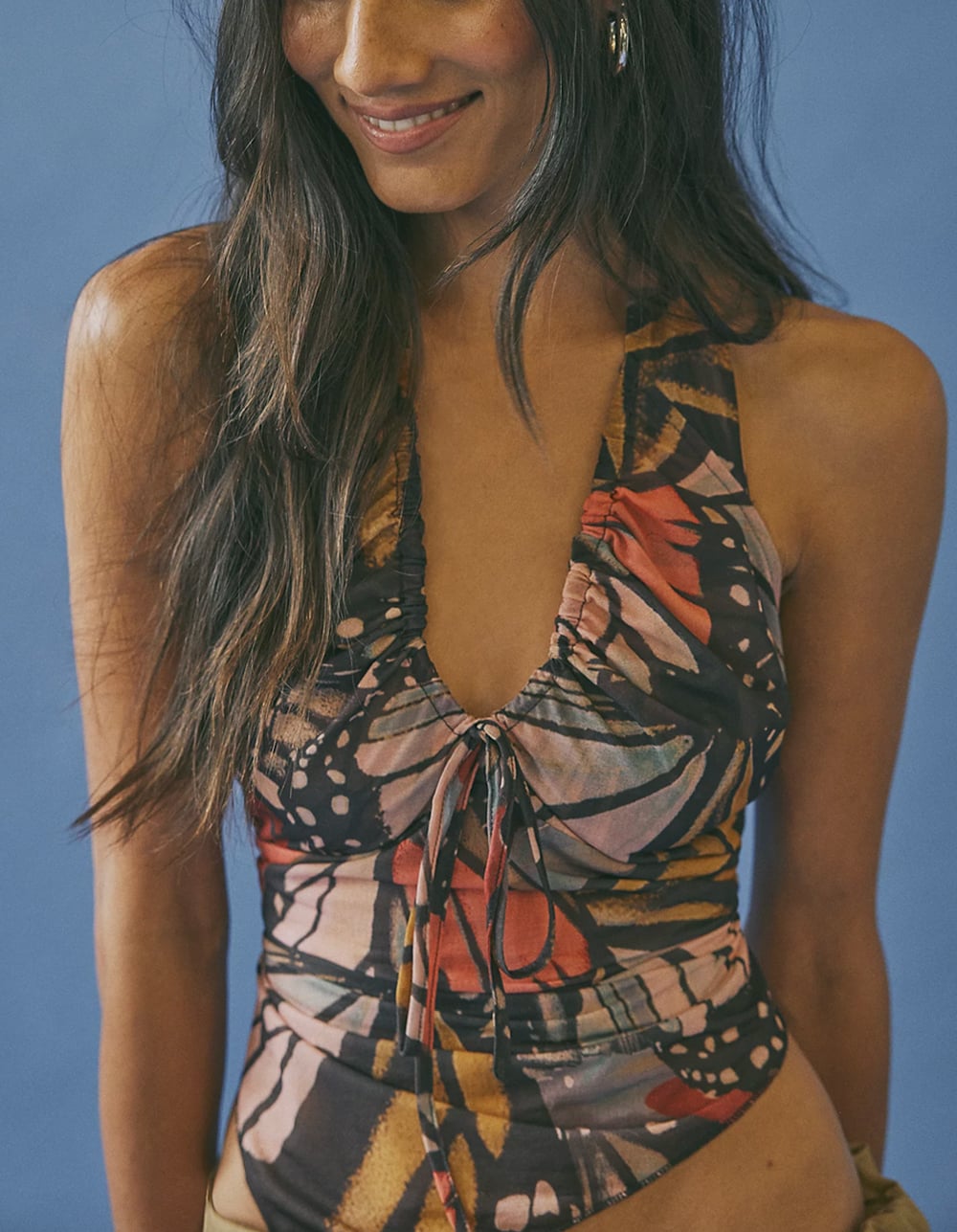 FREE PEOPLE Butterfly Effect Womens Halter Top - BLK/MULTI