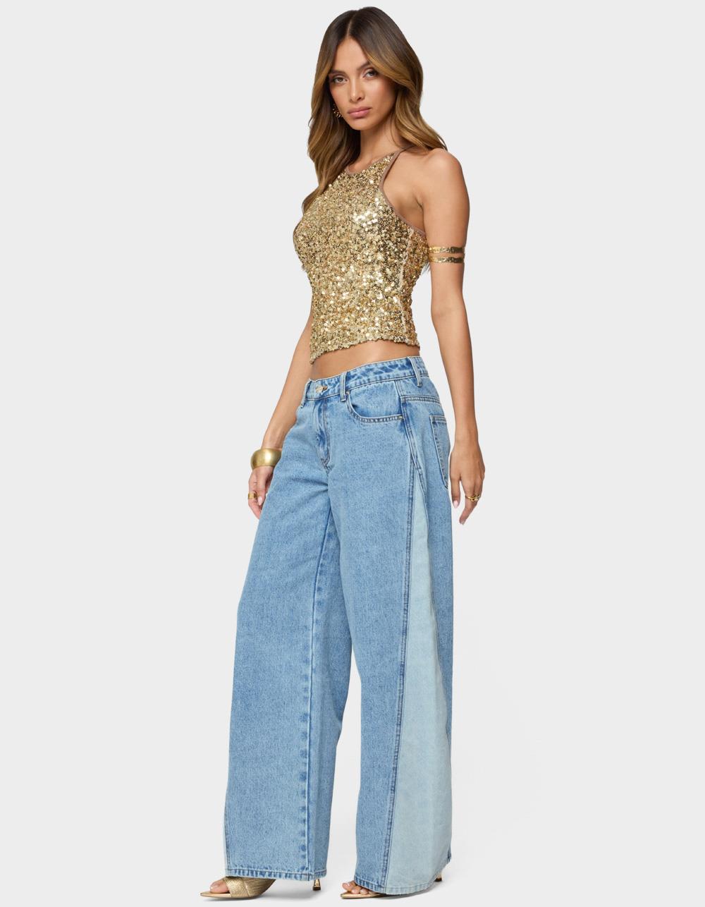 EDIKTED Pasha Sequin Tank Top - GOLD