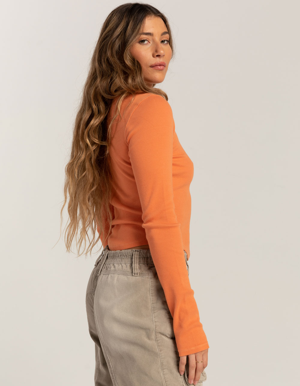 BDG Urban Outfitters Womens Button Up Henley RUST Tillys