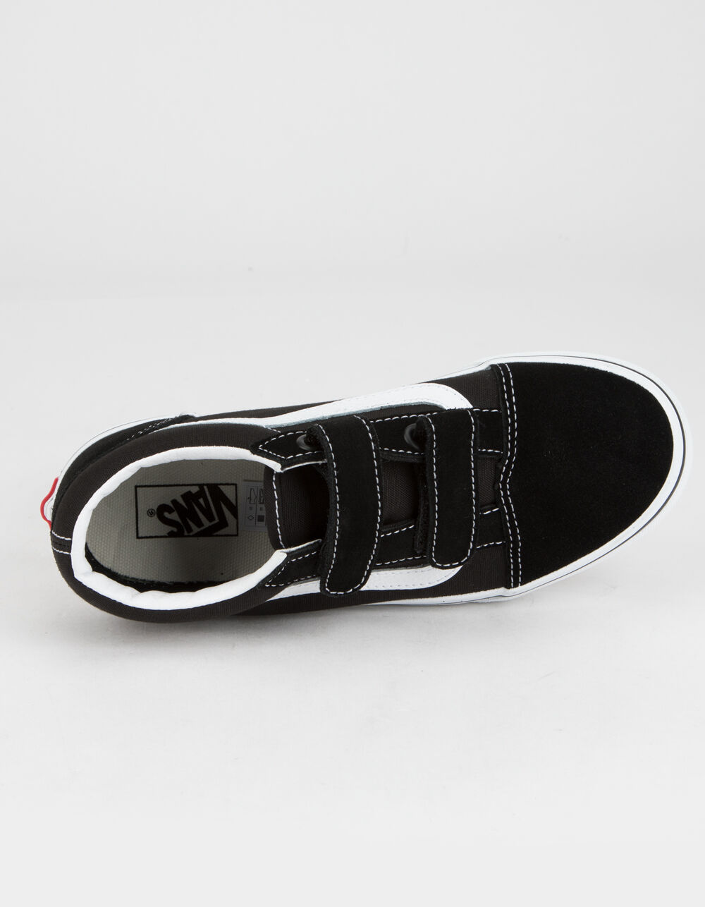 VANS Old Skool V Juniors Black & True White Velcro Shoes - BLACK/WHITE |  Tillys