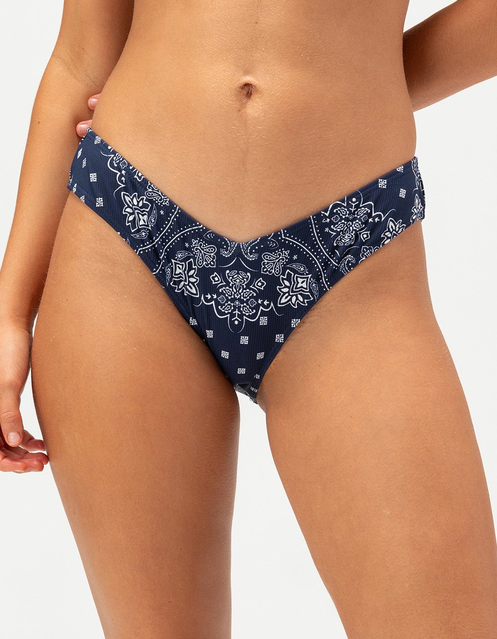 FULL TILT Textured Paisley V-Leg Bikini Bottoms - NAVY