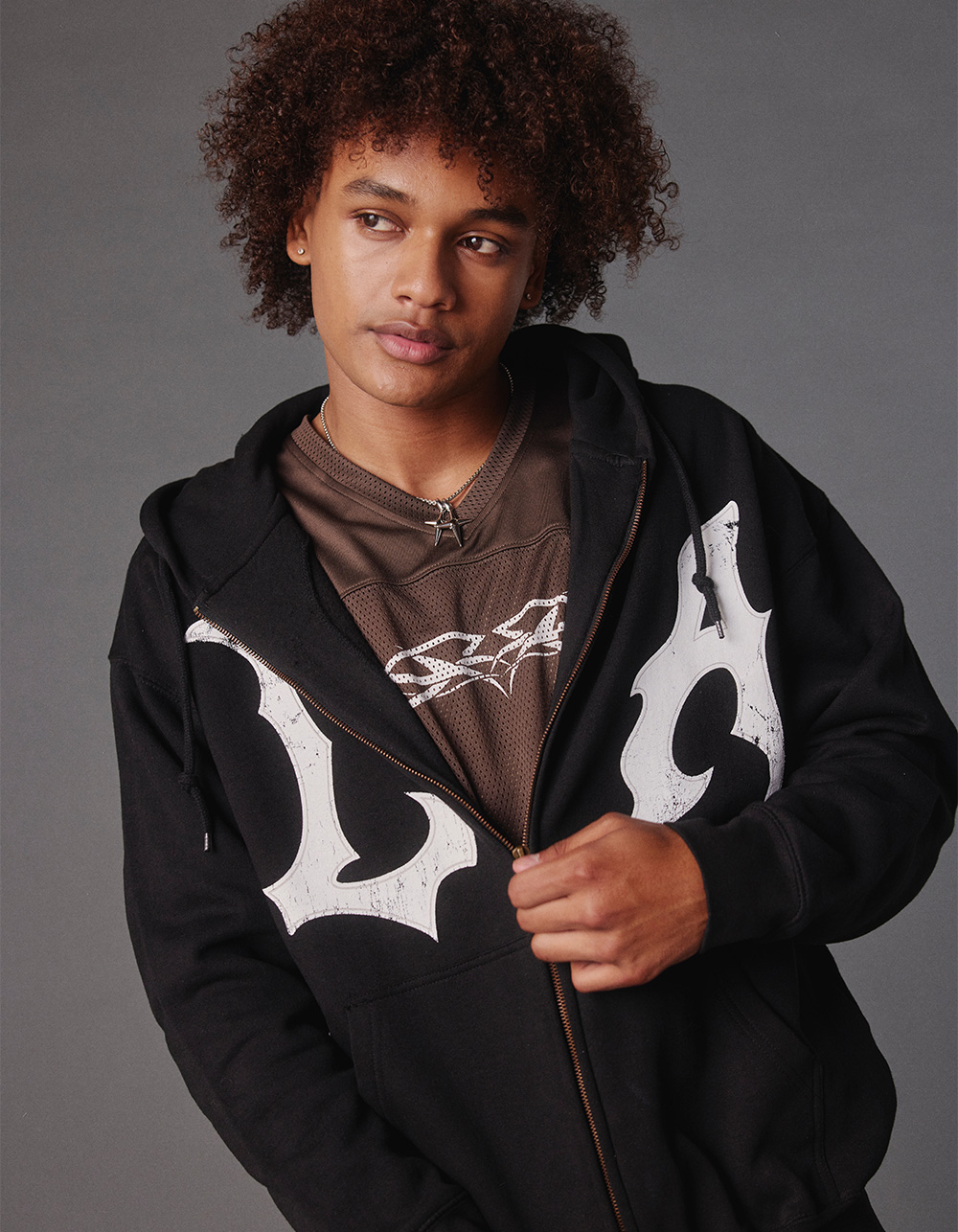SAME GANG LA Grunge Mens Zip-Up Hoodie - BLACK