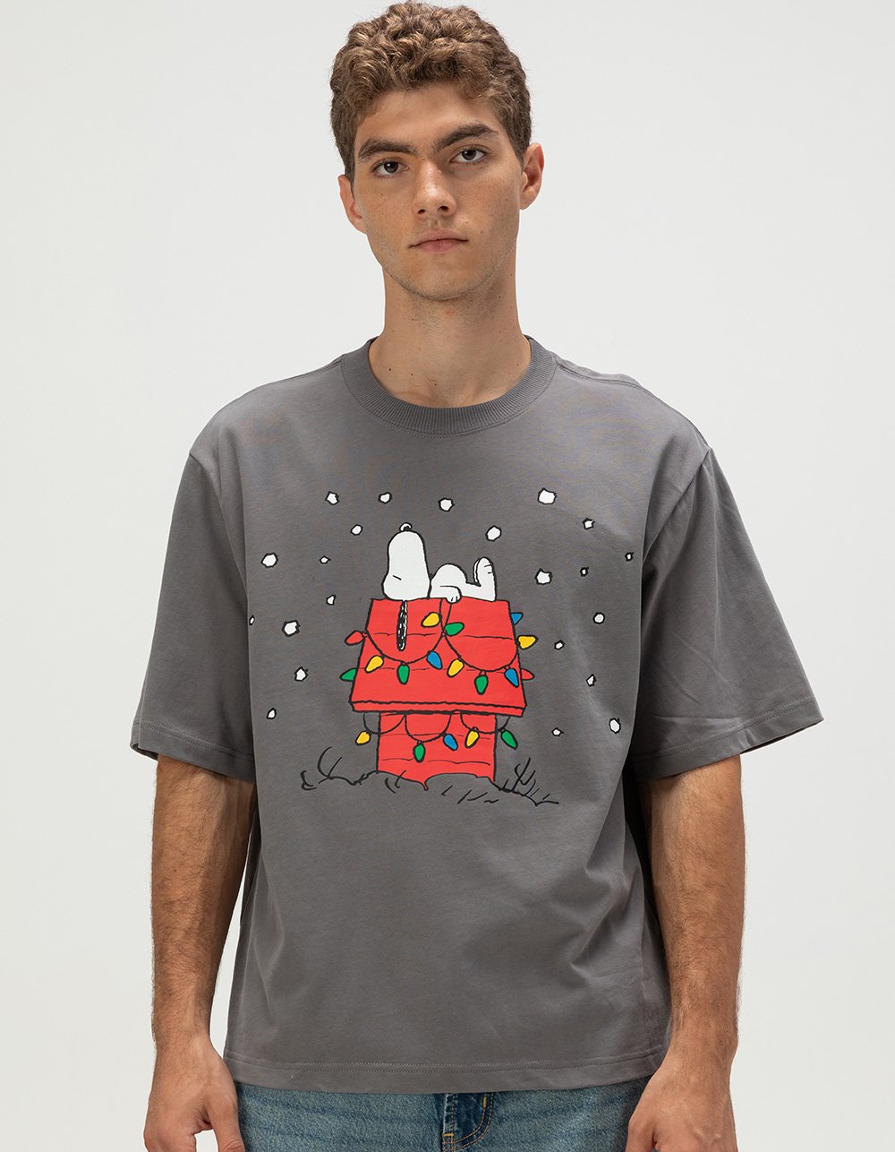 RSQ x Peanuts Snoopy's Doghouse Mens Boxy Tee - GRAY