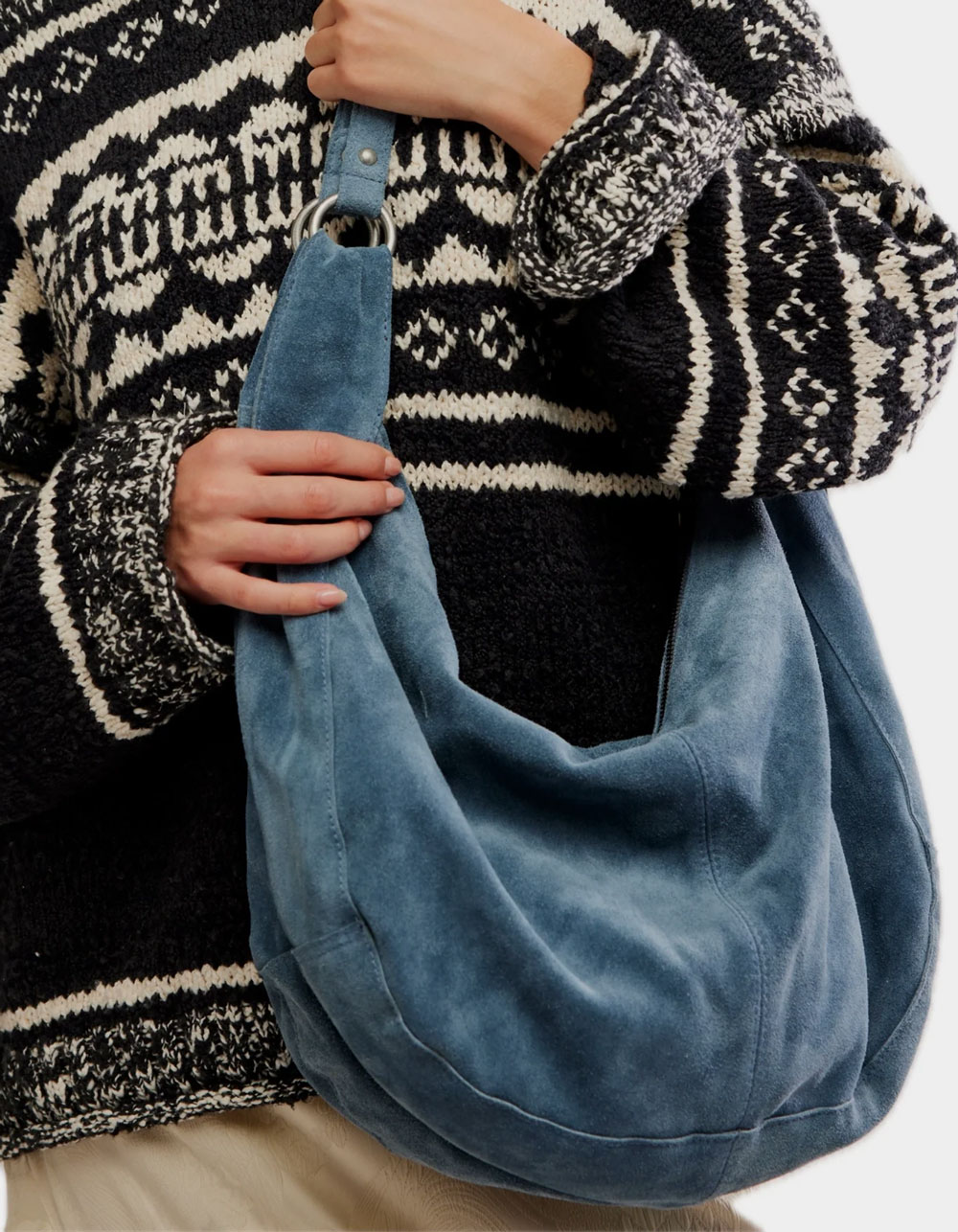 FREE PEOPLE Roma Suede Tote Bag - SLATE BLUE