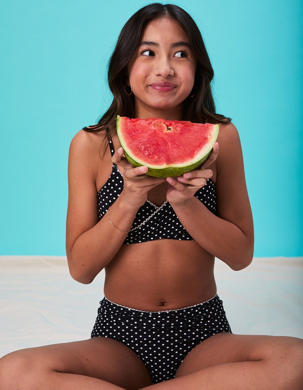 FULL TILT Polka Dot Girls Texture Wrap Bikini Set - BLK/WHT