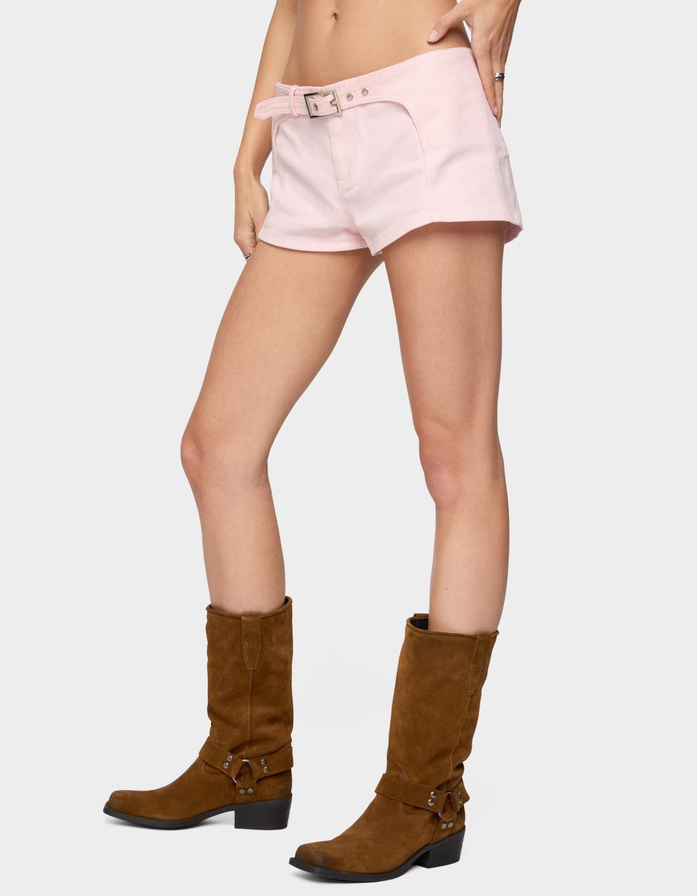 EDIKTED Vicco Belt Detail Shorts - LIGHT PINK