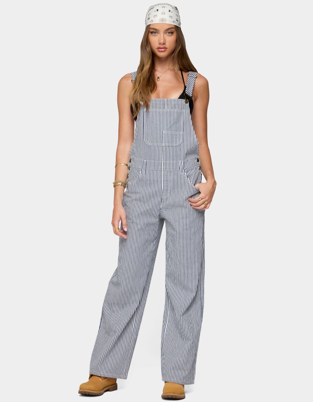 EDIKTED Tamsin Striped Overalls - NAVY