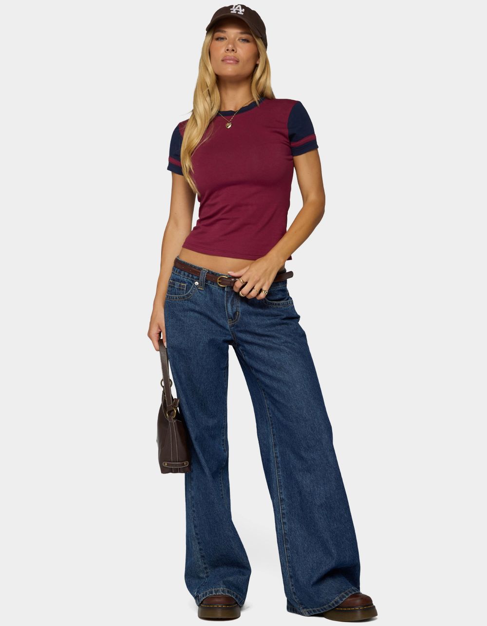 EDIKTED Sophiah Contrast Tee - DK RED