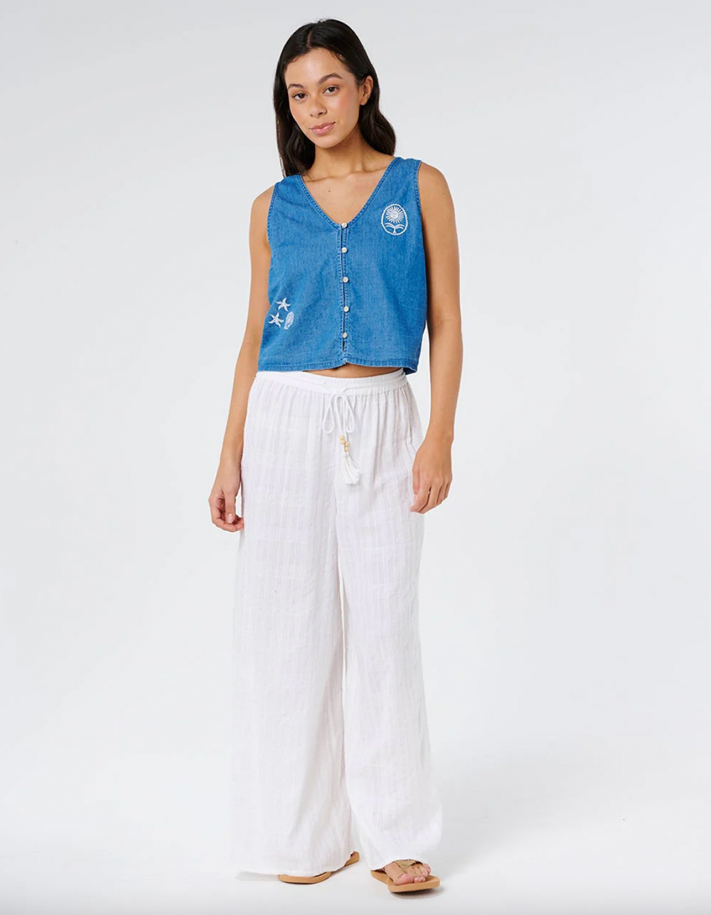 RIP CURL Catalina Islands Womens Wide Leg Pants - WHITE