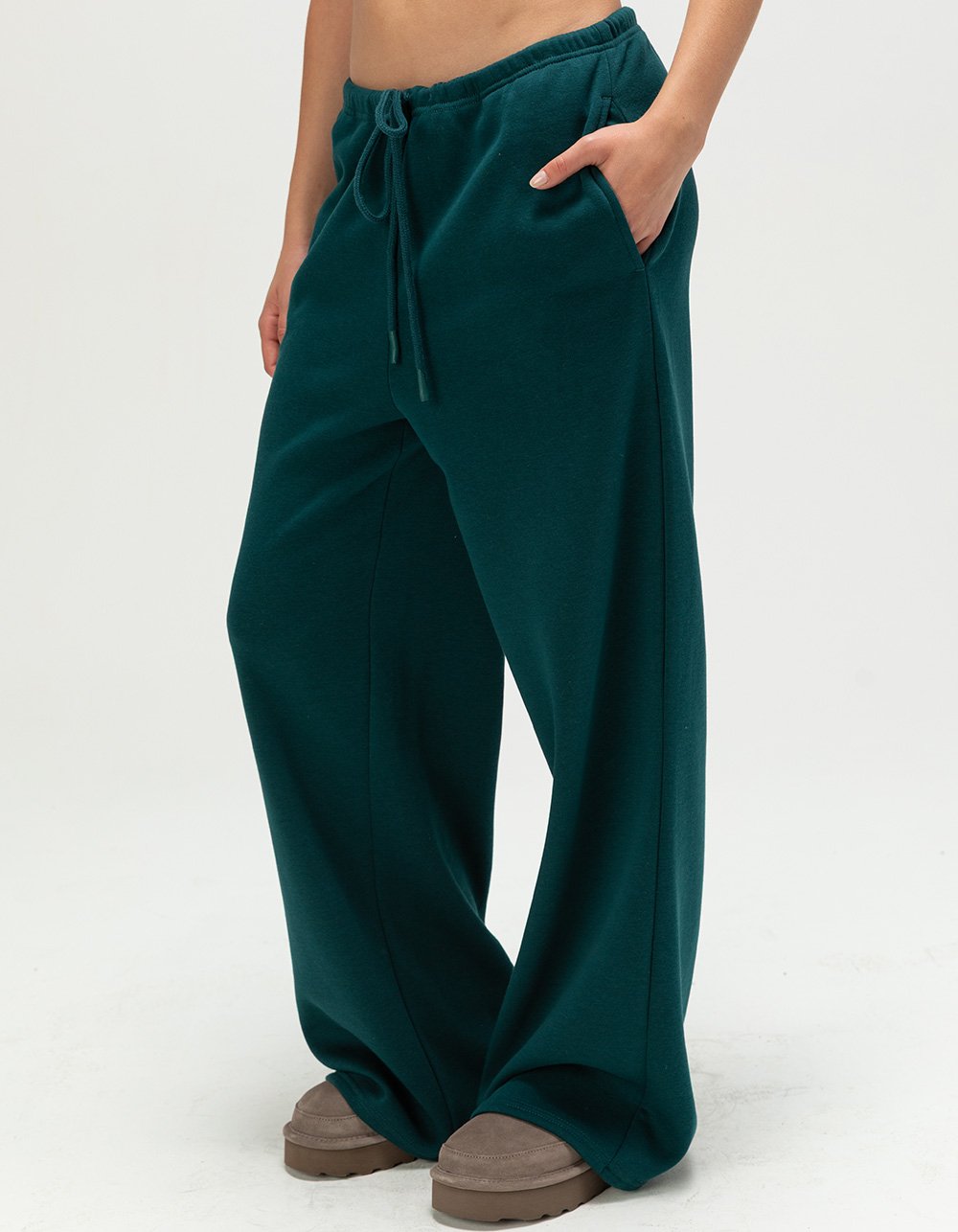 TILLYS Womens Wide Leg Sweatpants - DK GREEN