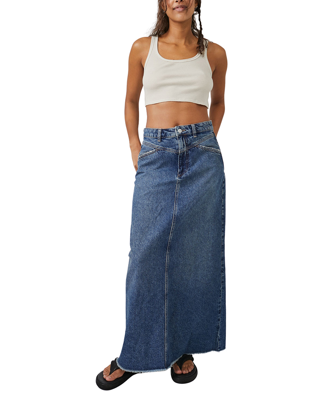 FREE PEOPLE Come As You Are Denim Maxi Skirt MEDIUM WASH Tillys