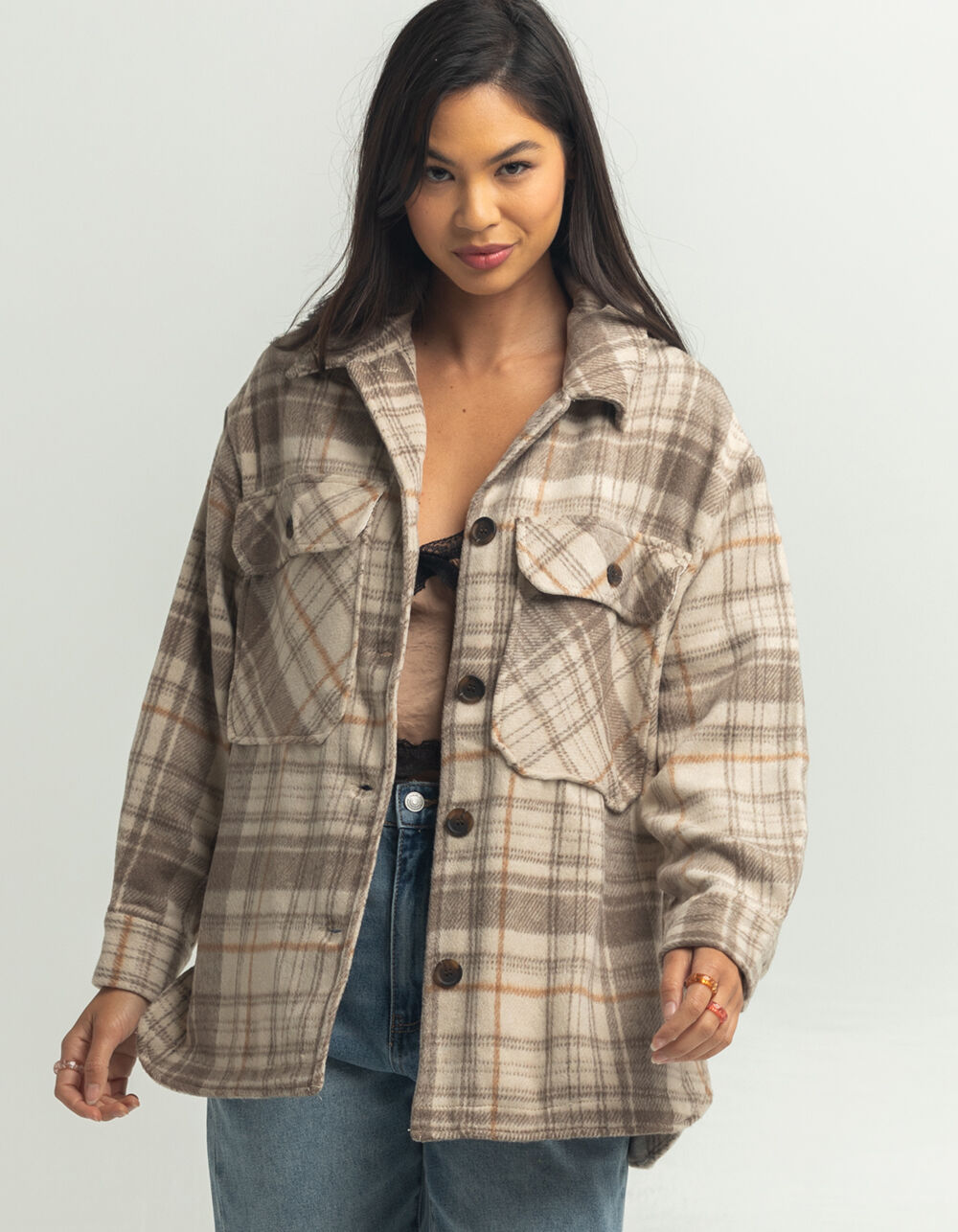 RSQ Plaid Womens Shacket - BROWN COMBO | Tillys