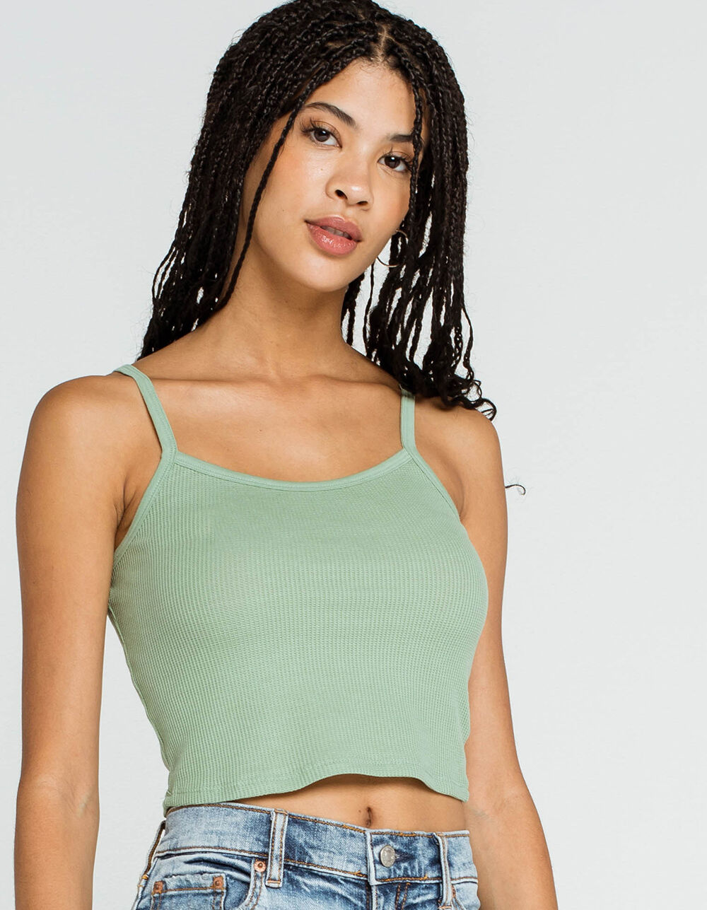 HEART & HIPS Basic Womens Sage Cropped Tank image number 0