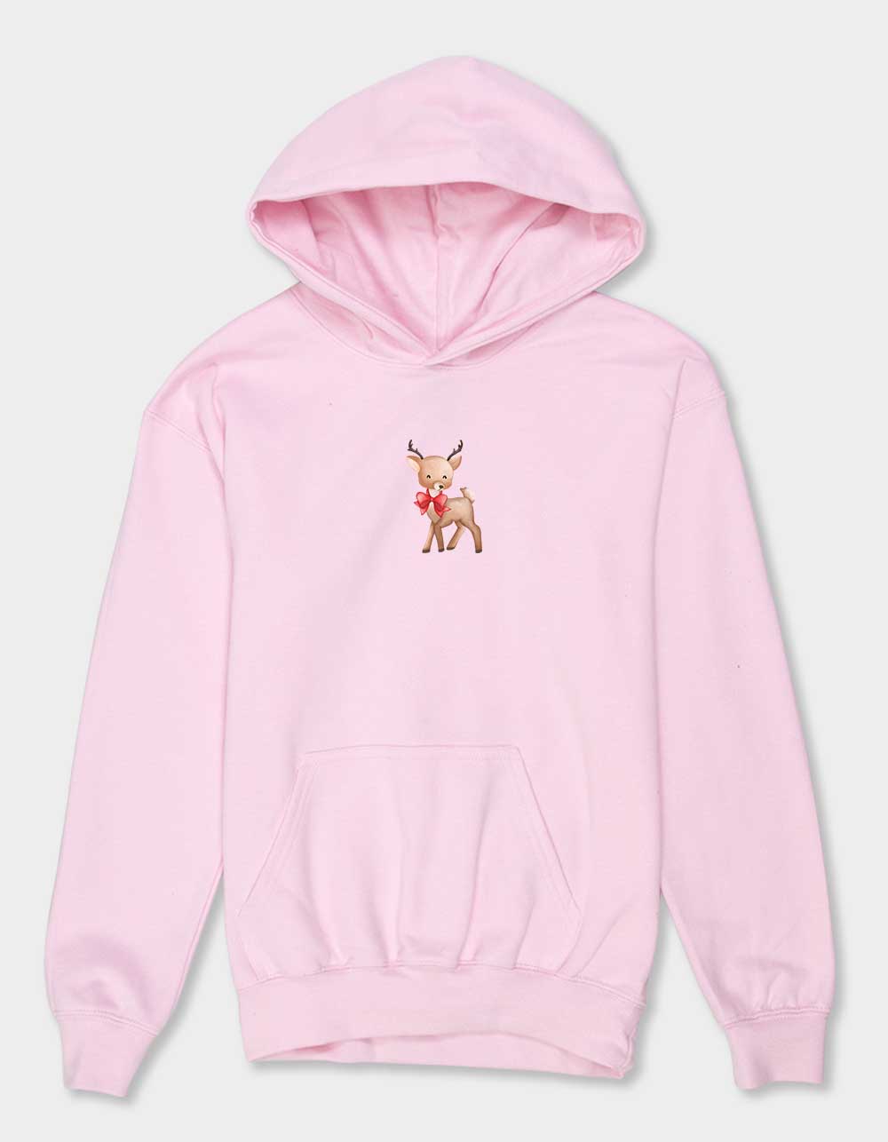 DEER Red Bow Unisex Kids Hoodie - LIGHT PINK