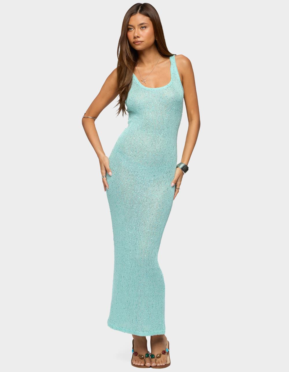 EDIKTED Abby Sequin Sheer Knit Maxi Dress - BLUE
