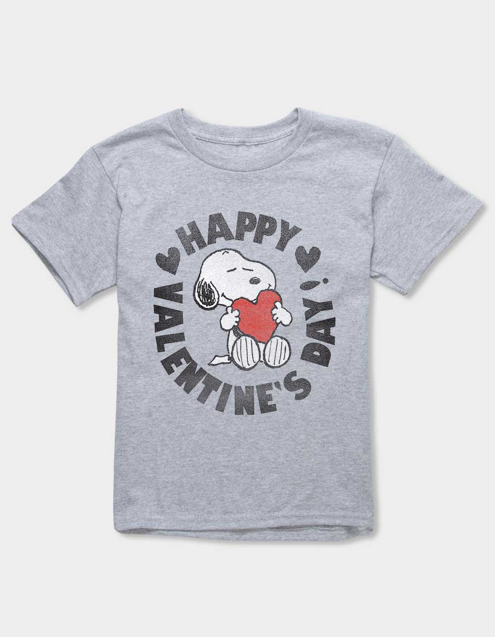 PEANUTS Happy Valentine's Day Distressed Unisex Kids Tee - HEATHER GRAY