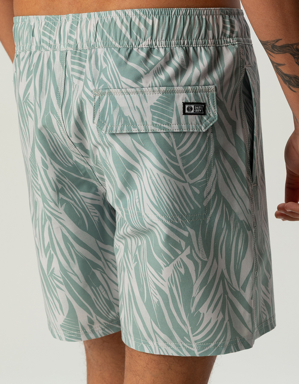 SALTY CREW Palm Print Mens Swim Trunks - SAGE