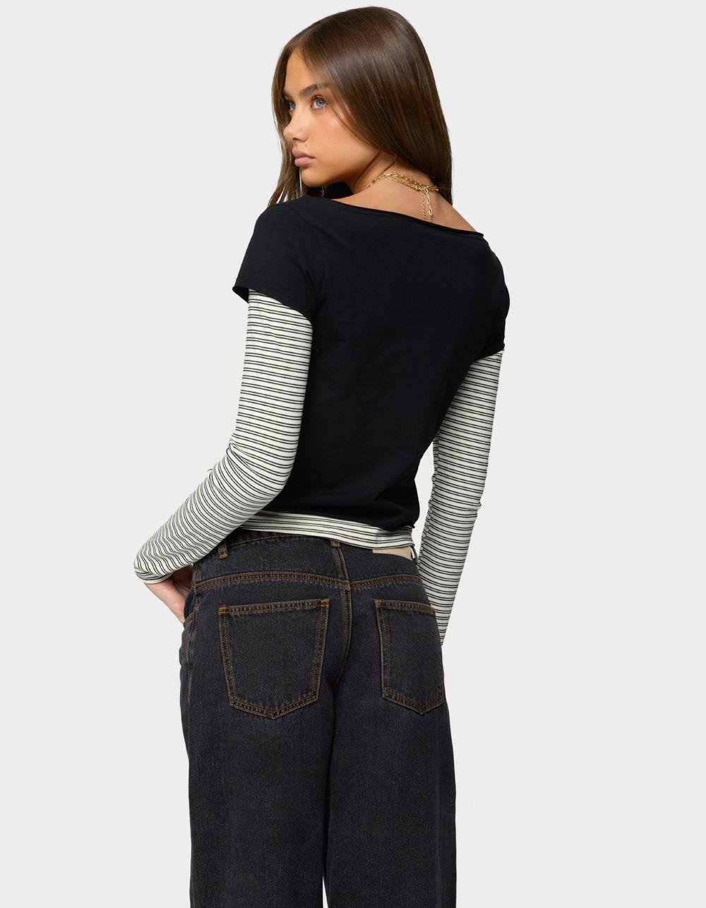 EDIKTED Layered Stripey Long Sleeve Tee