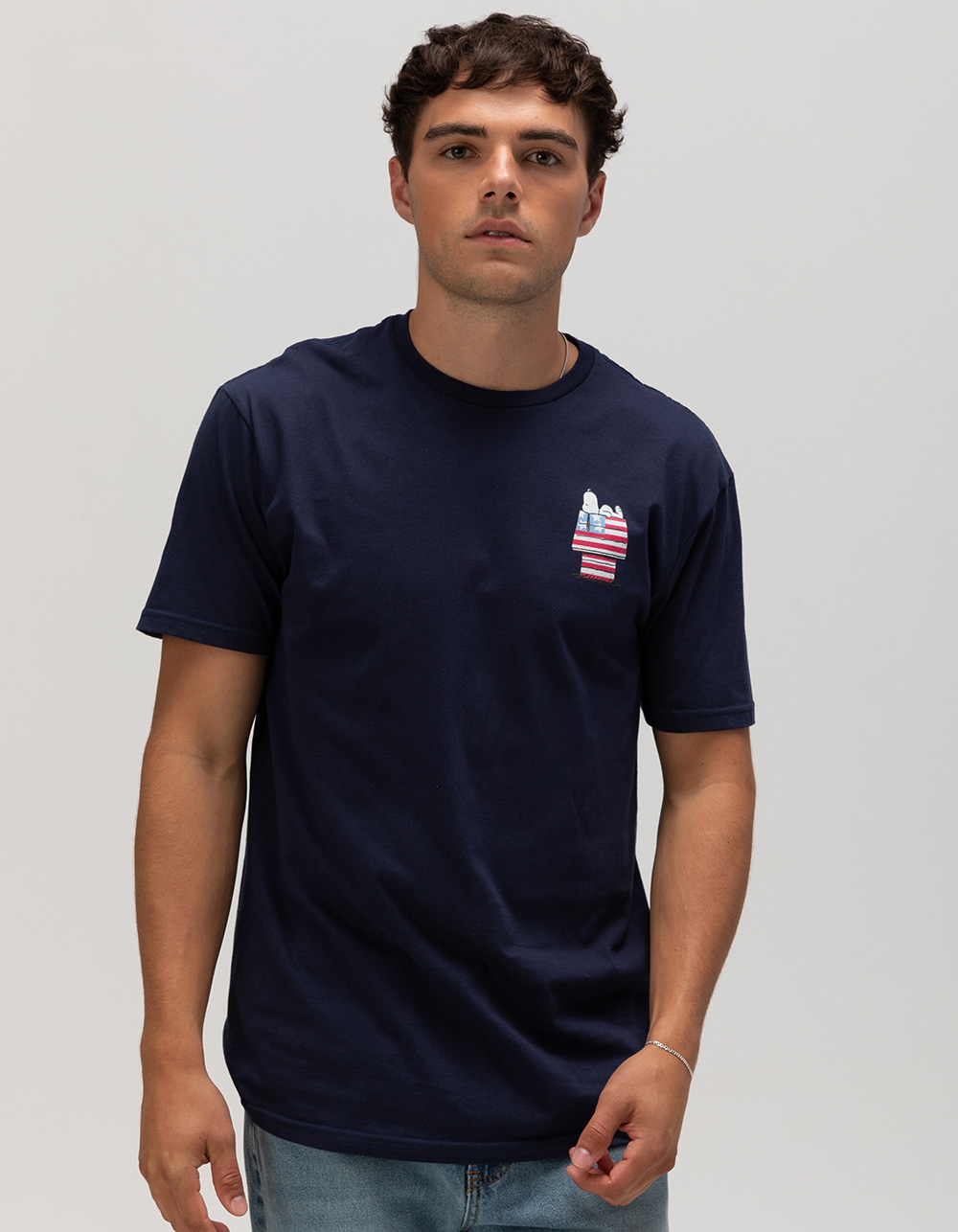 PEANUTS Snoopy Dog House Flag Unisex Tee - NAVY