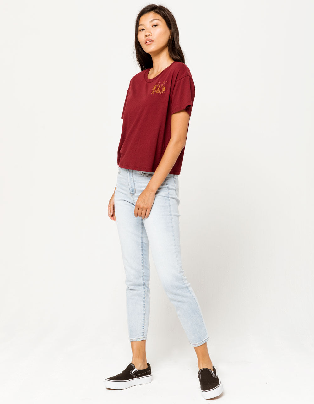 OTHERS FOLLOW Camp Burgundy Womens Crop Tee image number 3