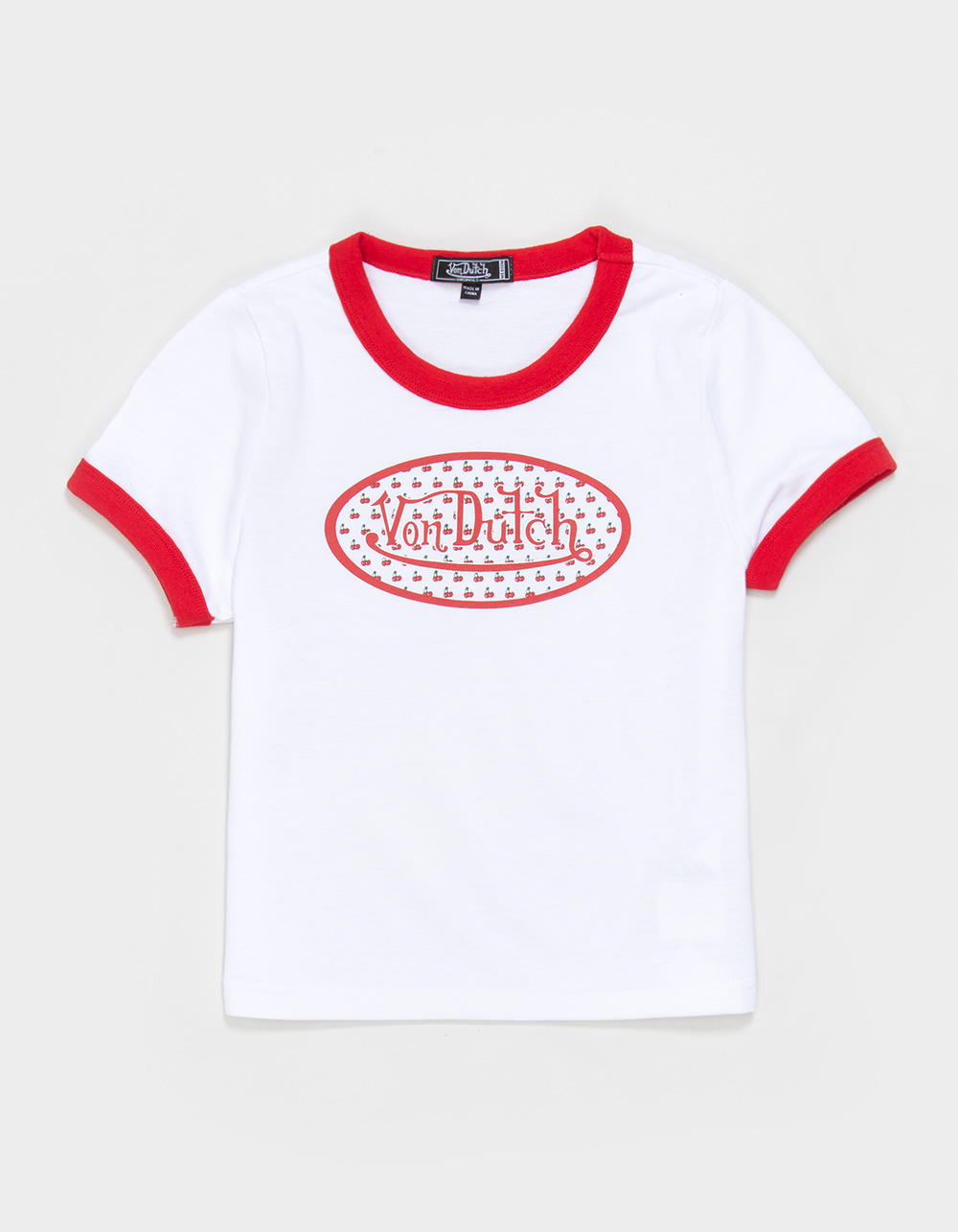 VON DUTCH Cherry Girls Ringer Tee - WHITE COMBO