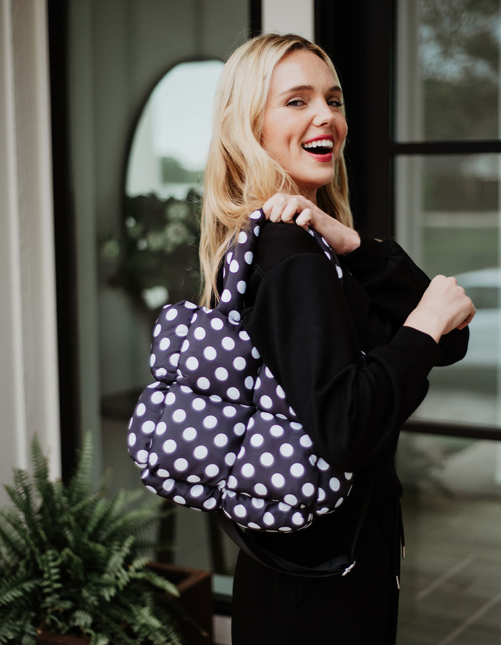 KATYDID Polka Dot Mini Puffer Tote - BLK/WHT