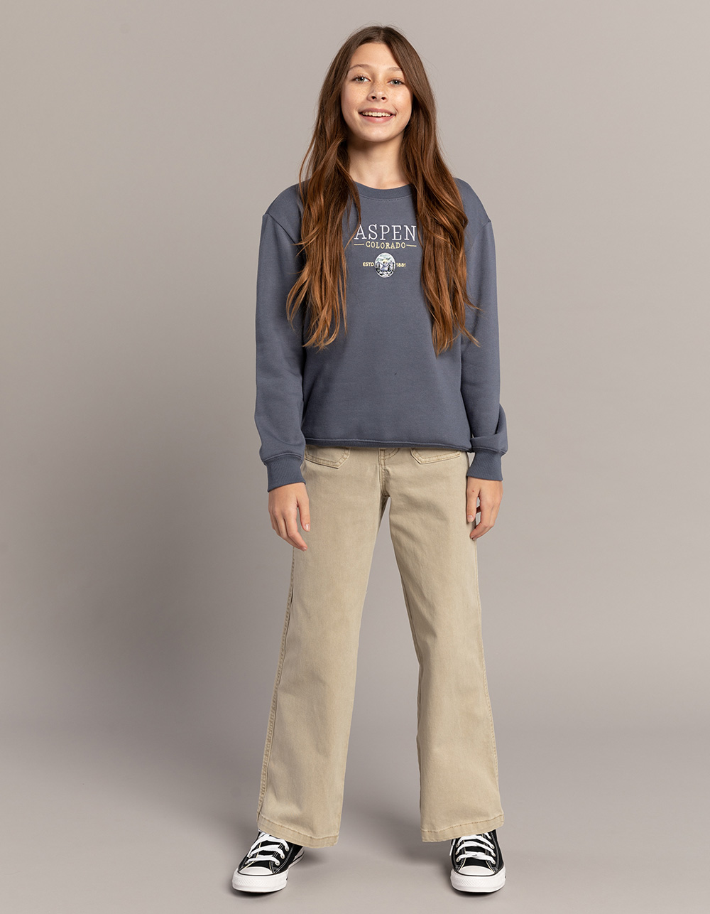 FULL TILT Aspen Girls Embroidered Crewneck Sweatshirt - DUSK | Tillys