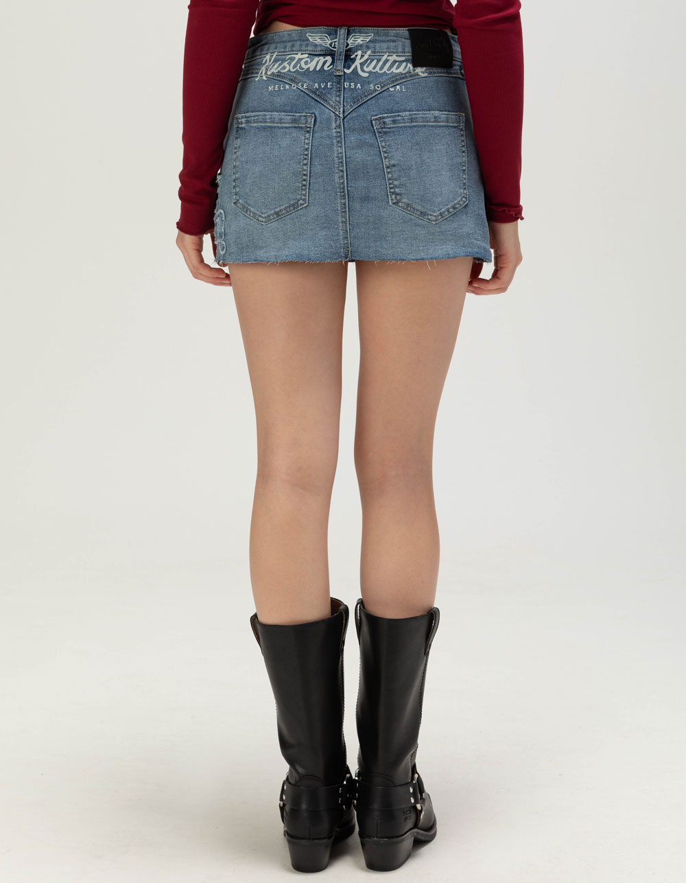VON DUTCH Womens Low Rise Micro Mini Skort - MEDIUM WASH