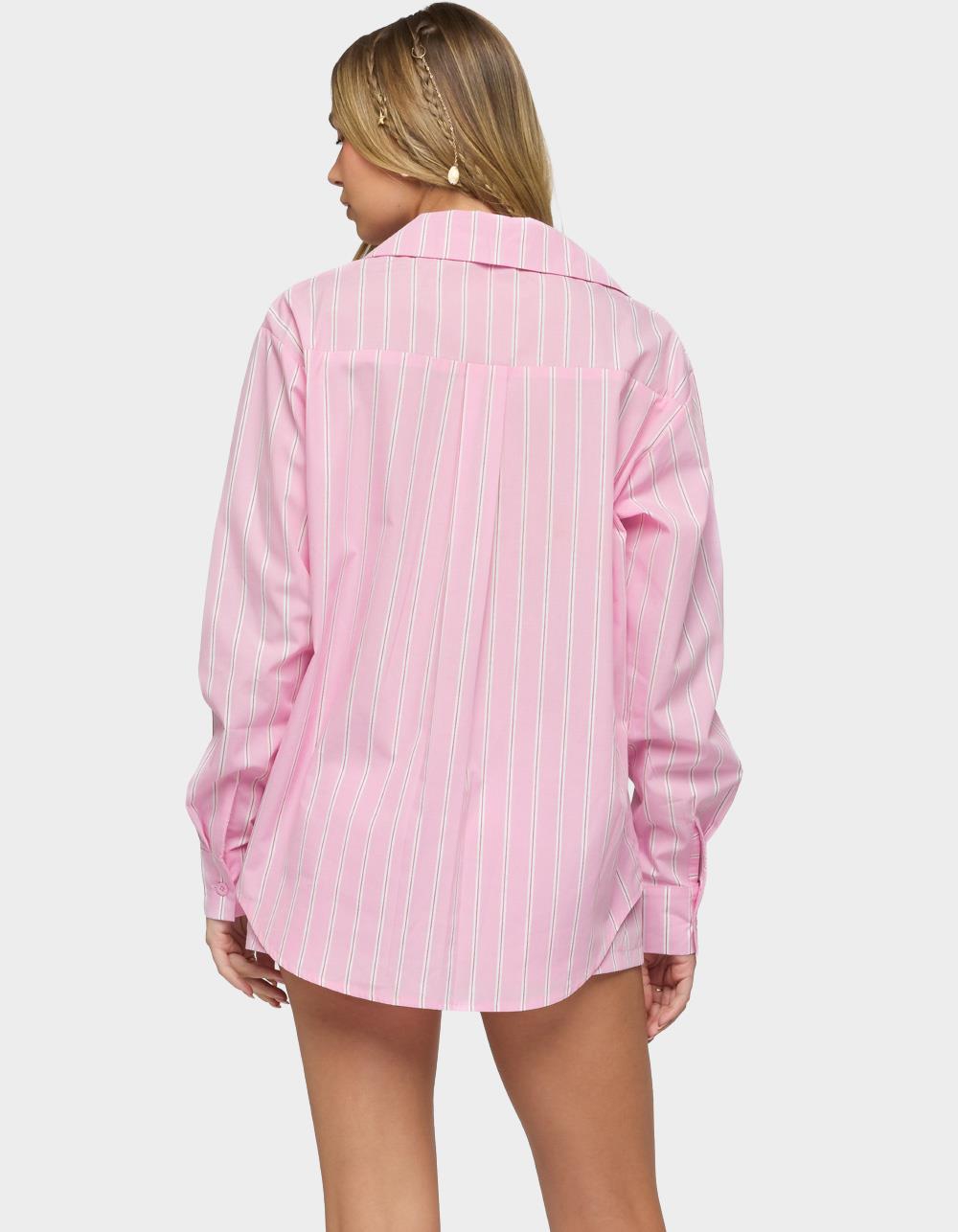 EDIKTED Carmella Striped Oversized Shirt - PINK