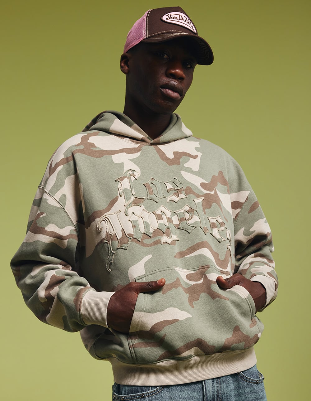 RSQ Mens Los Angeles CAMO Hoodie - GREEN
