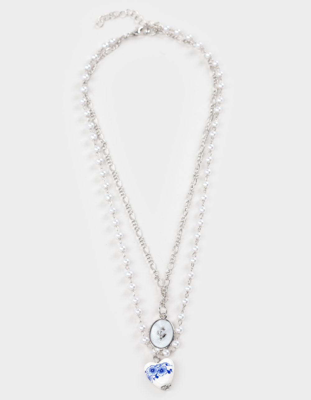 FULL TILT Printed Heart Layered Necklace - SILVER