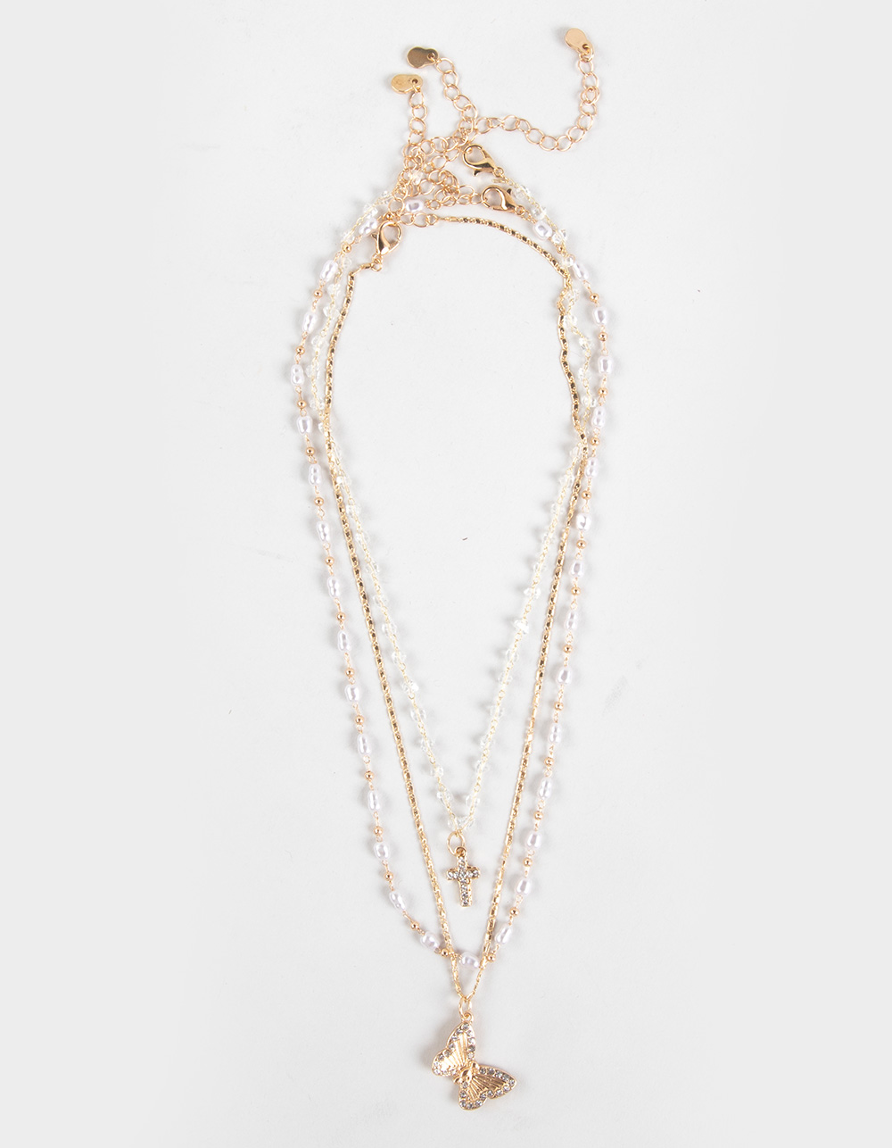 FULL TILT Cross Butterfly Layered Chain Necklace - GOLD