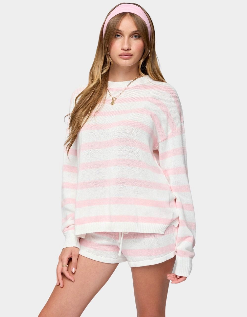 EDIKTED Amaris Oversized Striped Knit Sweater - LIGHT PINK
