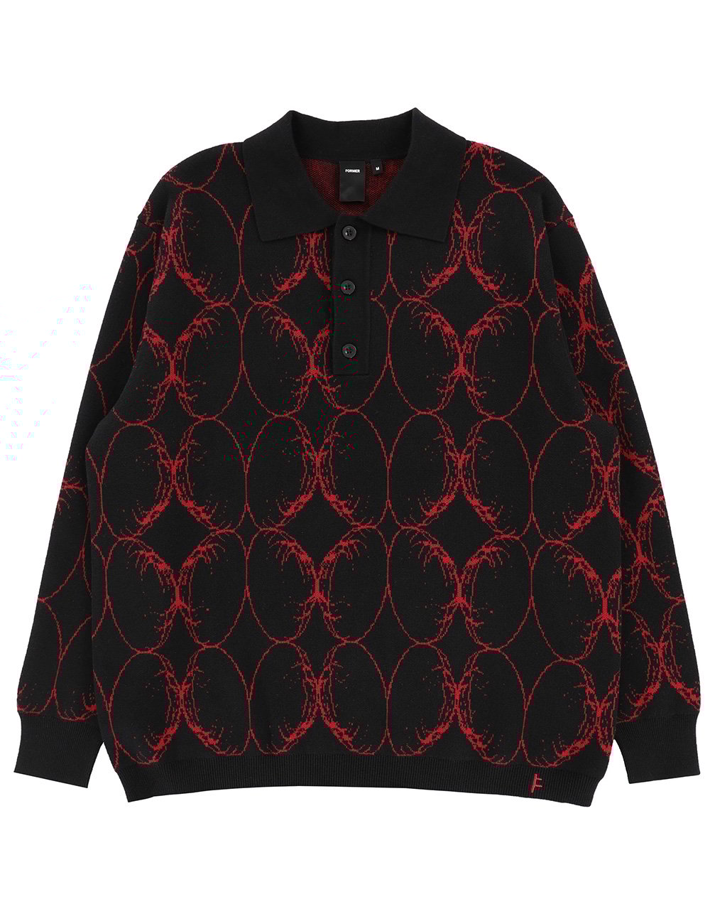 FORMER Coil Knit Mens Long Sleeve Polo Shirt - BLK/RED