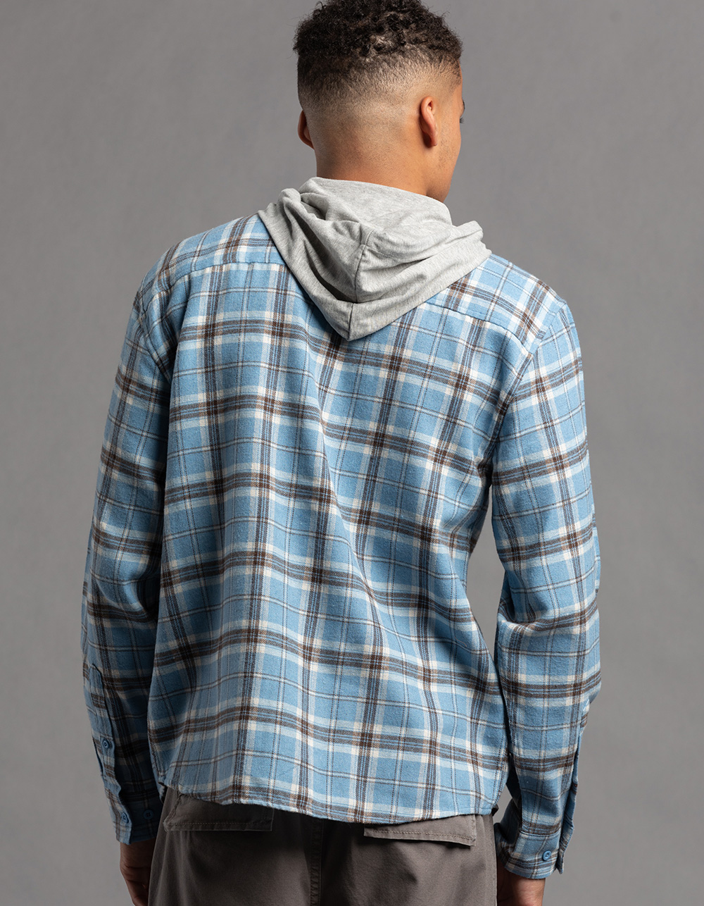 RSQ Mens Plaid Hooded Flannel - LIGHT BLUE