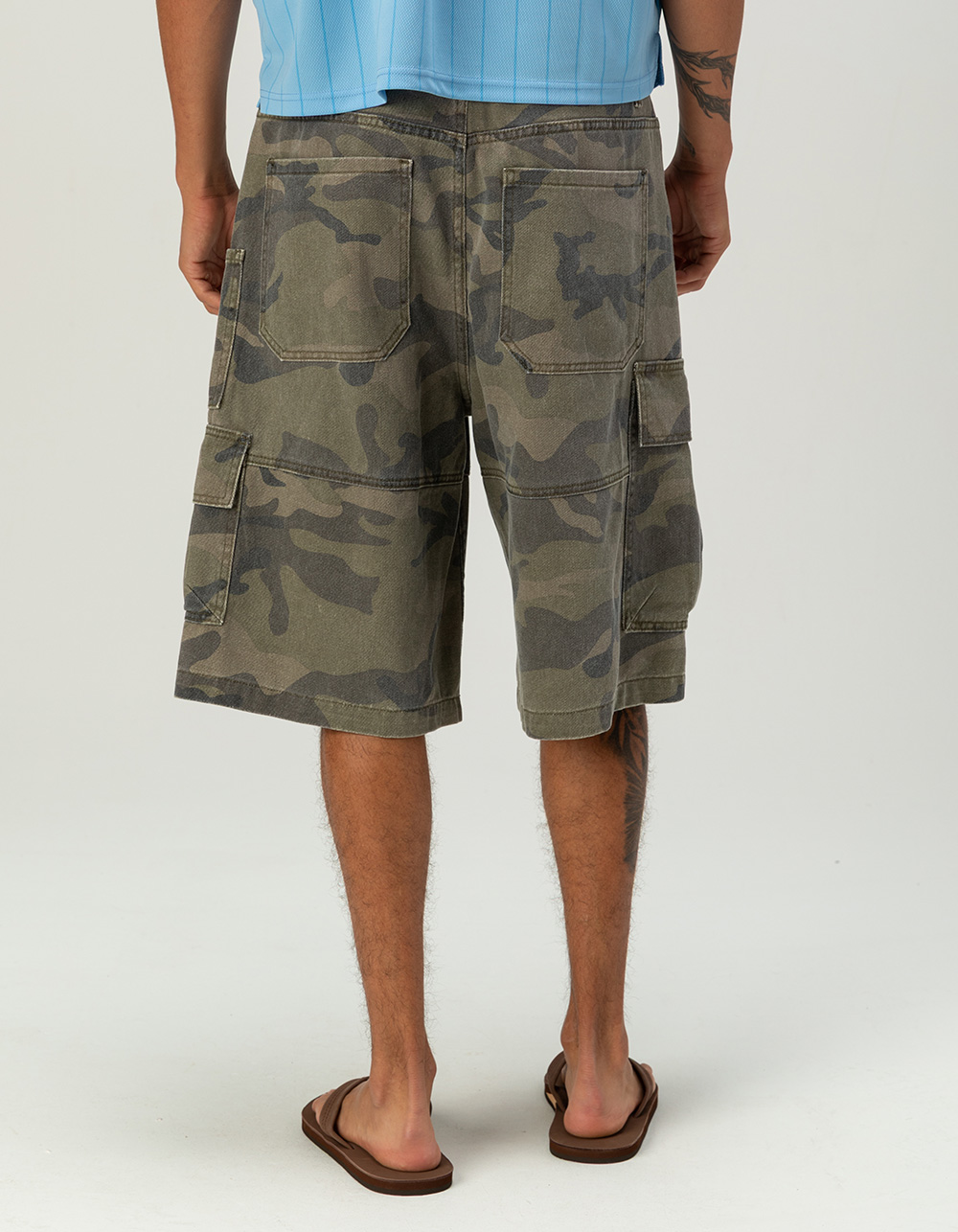 RSQ Mens Baggy Twill Cargo Jorts - CAMO KHAKI
