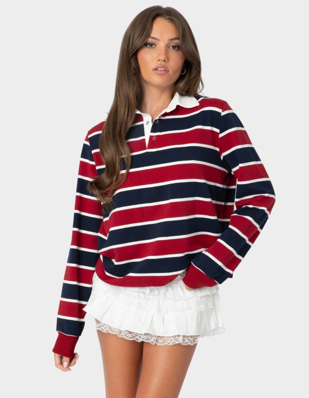 EDIKTED Hanna Striped Collared Shirt - BLACK