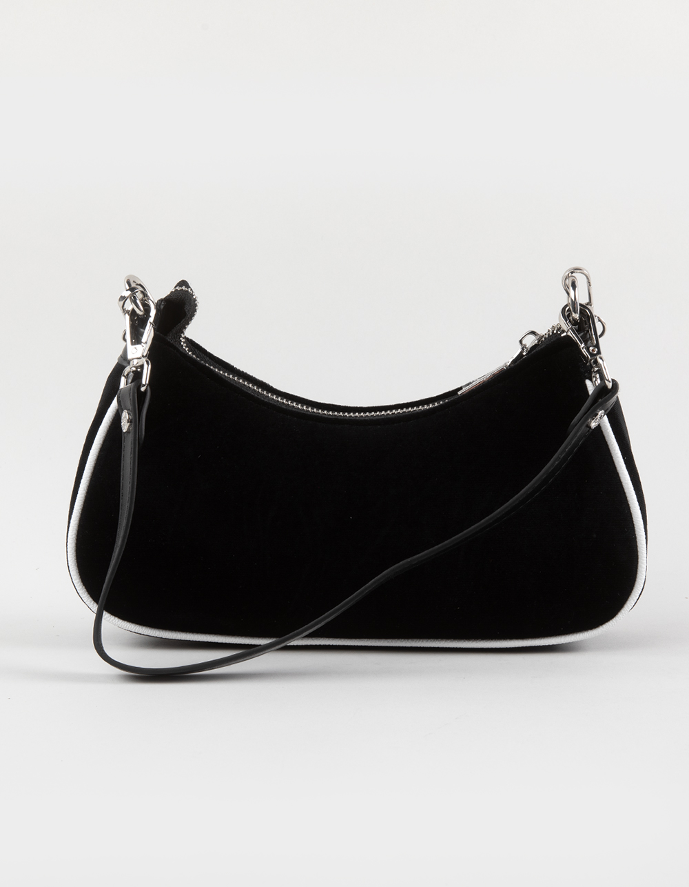 VON DUTCH Rhinestone Velvet Shoulder Bag - BLACK