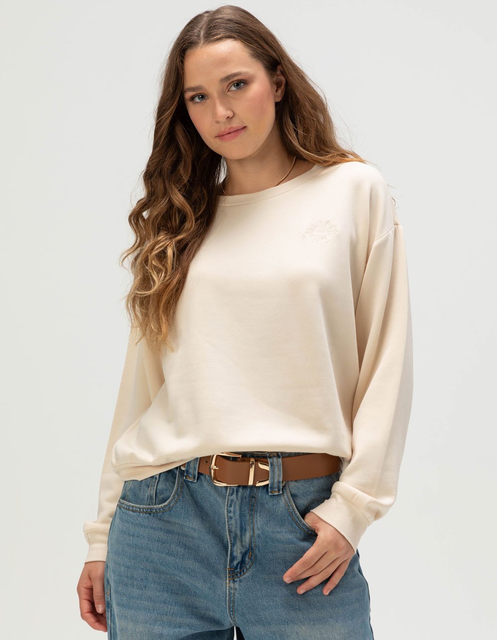 ROXY Surfing By Moonlight Womens Lightweight Crewneck Sweatshirt  - OFF WHITE