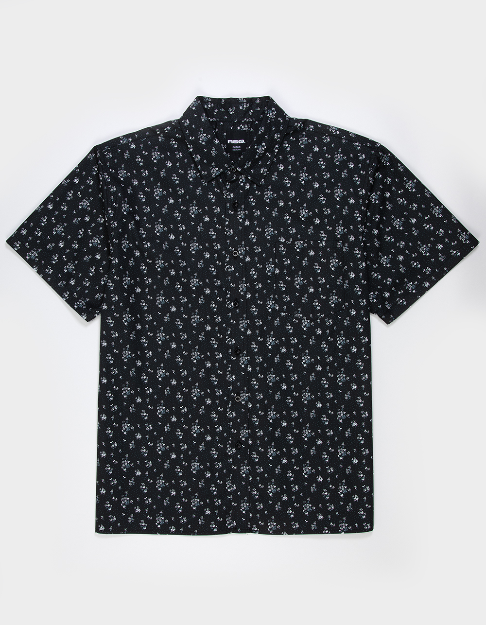 RSQ Mens Floral Poplin Button Up Shirt - BLACK