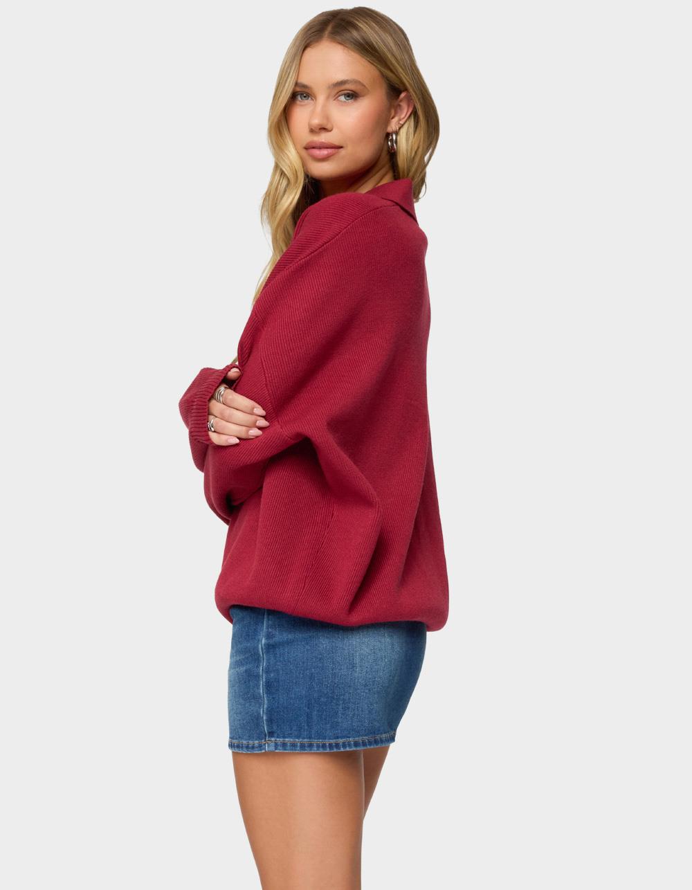 EDIKTED Lorie Oversized Knit Polo Sweater - RED