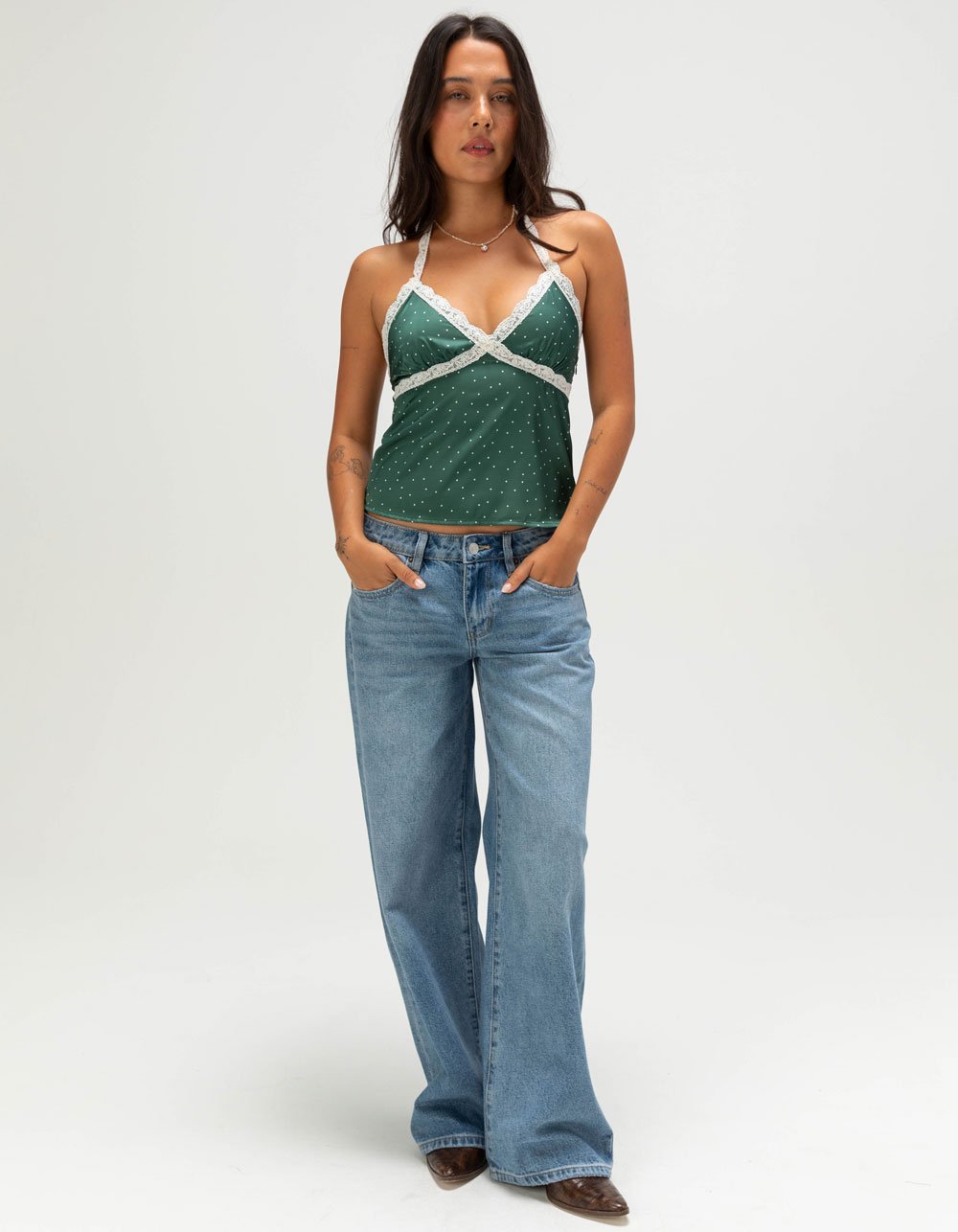 NECTAR CLOTHING Polka Dot Womens Halter Top - GREEN COMBO