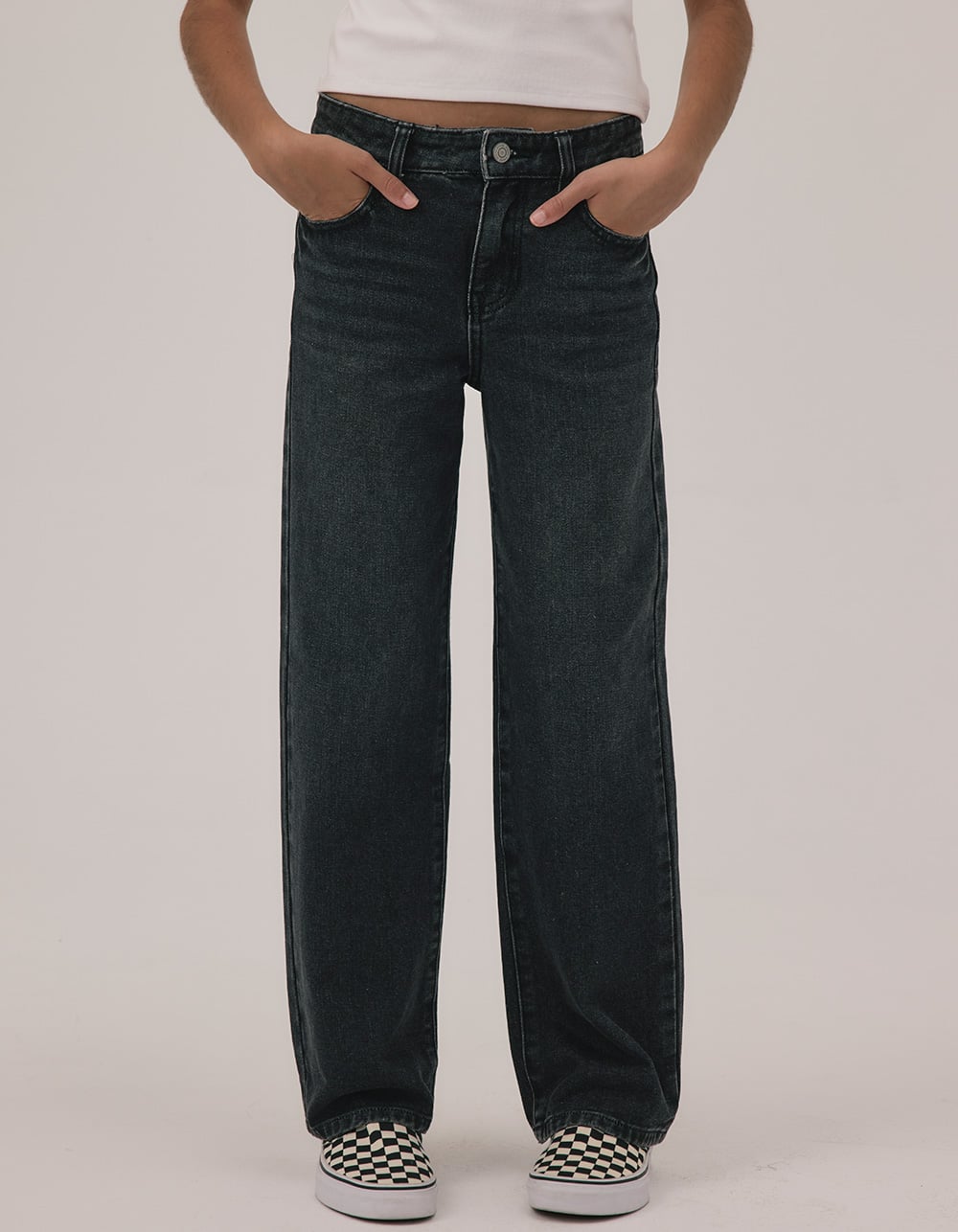 RSQ Girls High Rise Wide Leg Jeans - WASHED BLACK