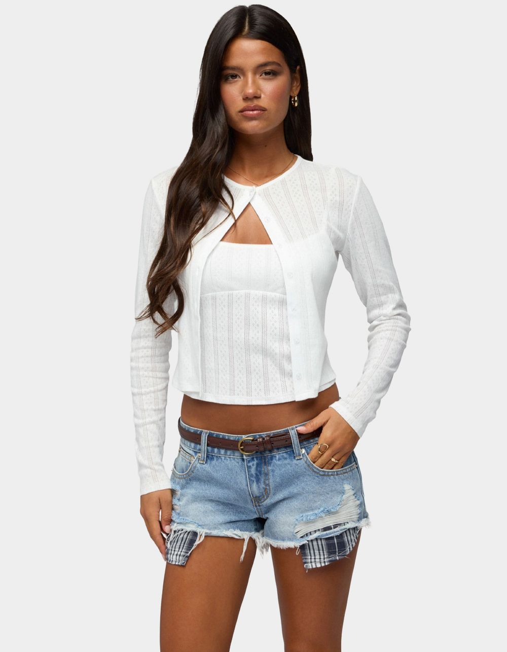 EDIKTED Adie Pointelle Cardigan - WHITE